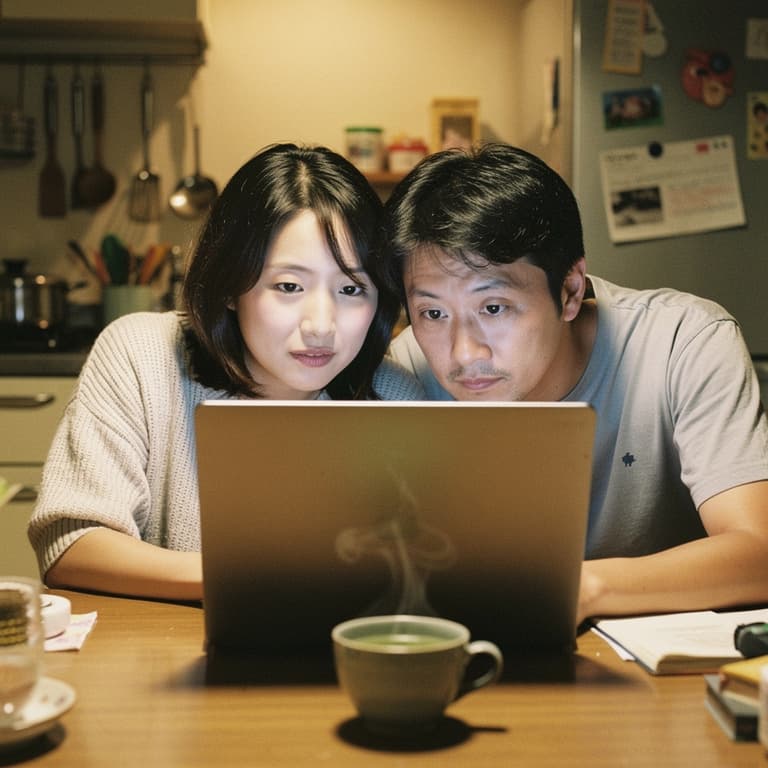 Two people sharing a laptop screen
